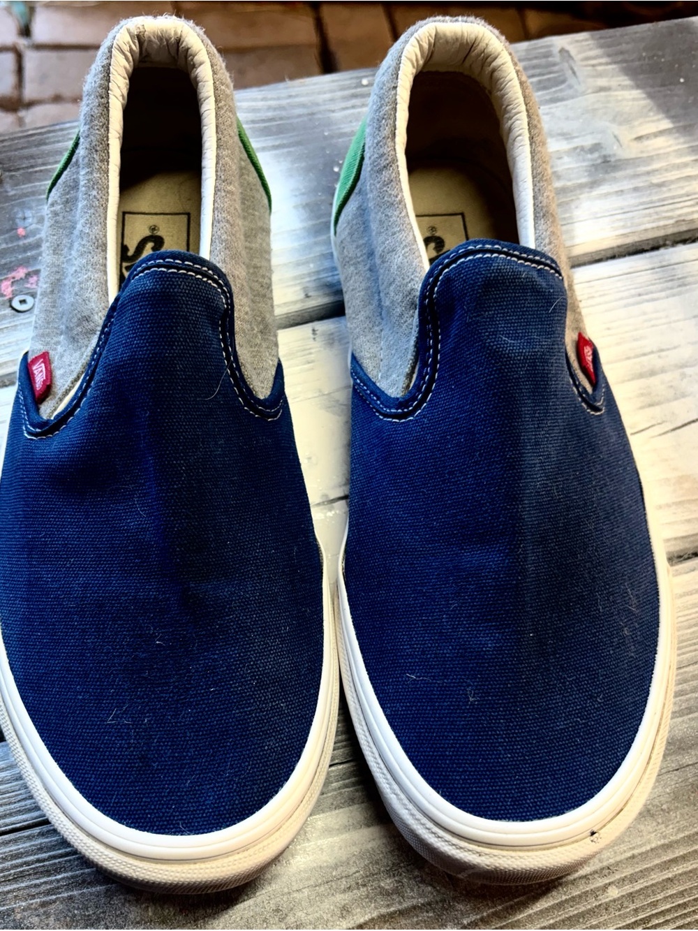 Vans Slip OnsNavy blue with green accents size Womens 10